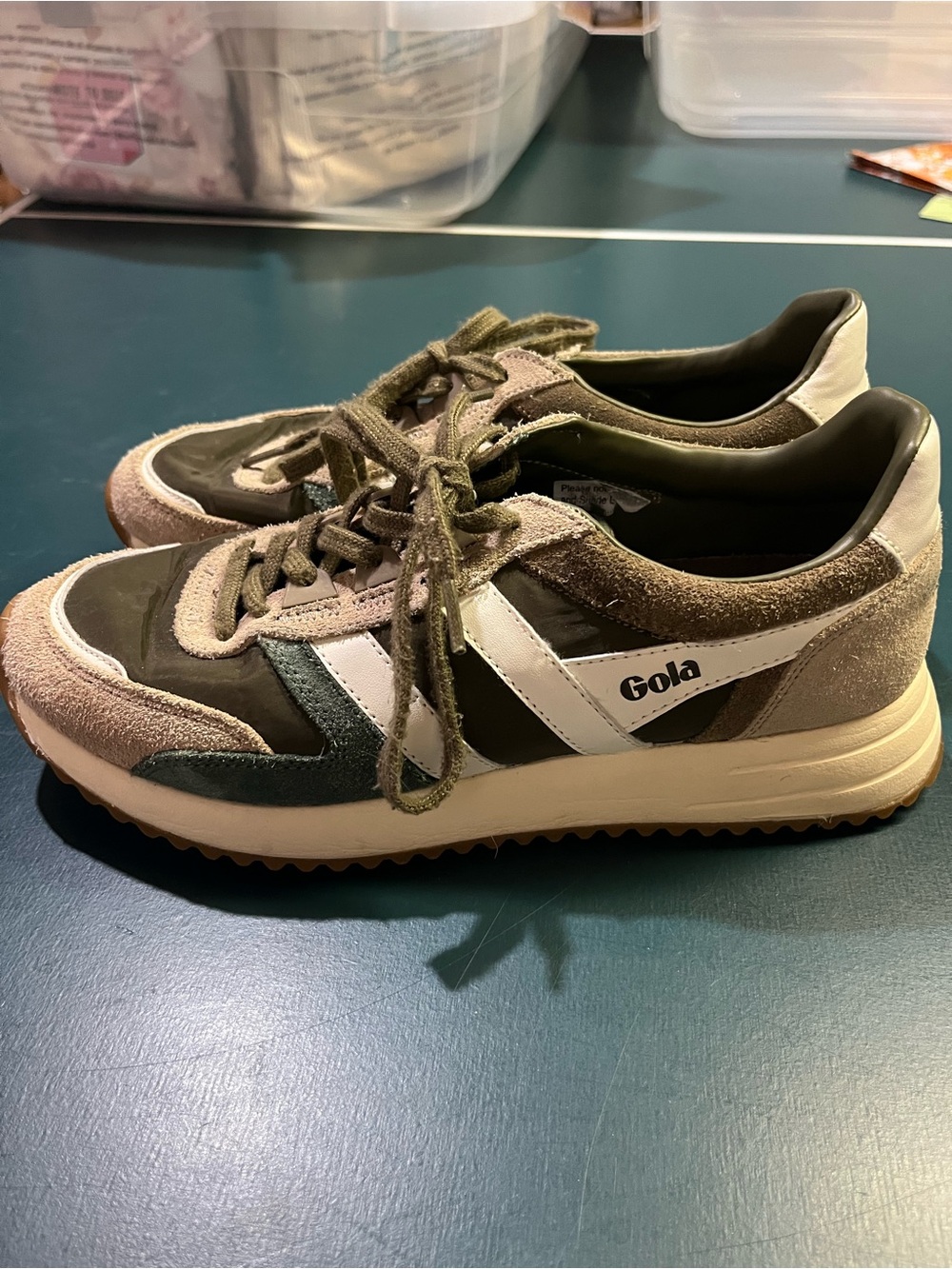 Gola Women’s Olive, Beige & Teal Retro Trainer Sneakers - Picture 8 of 14